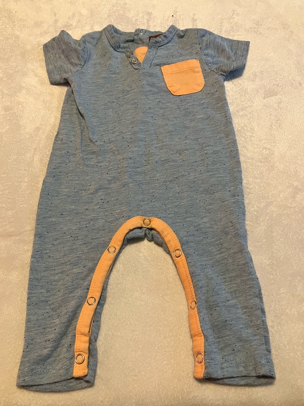 7 For All Mankind Blue Romper with Coral Accents